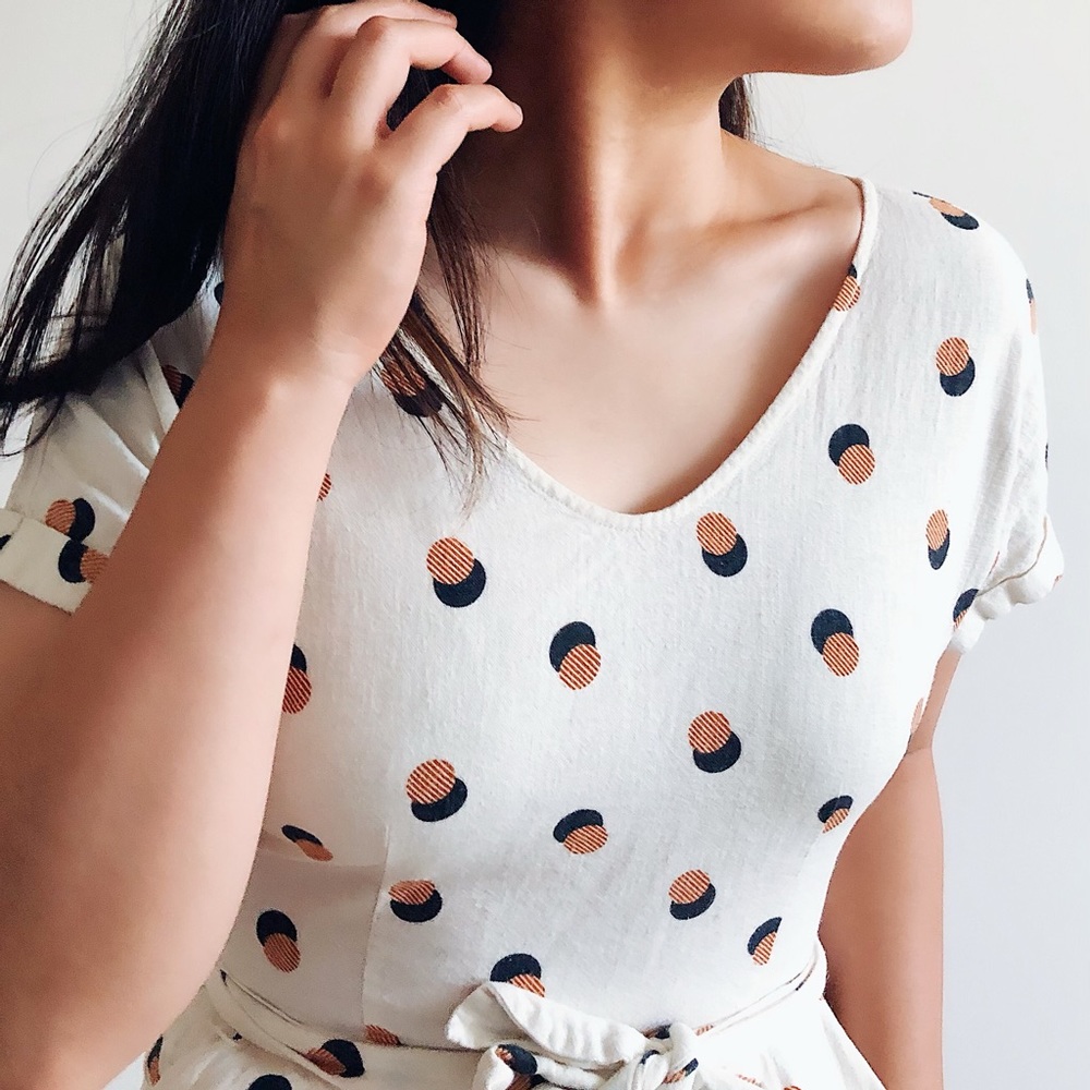 [SOLD] azalea cream polka dot linen jumpsuit